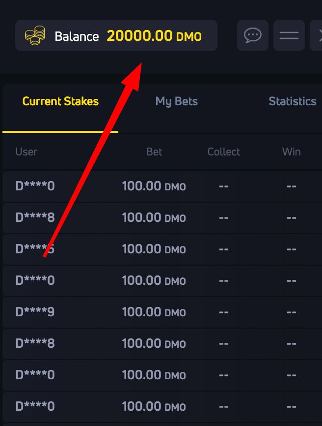 Player balance and the live table of participant stakes
