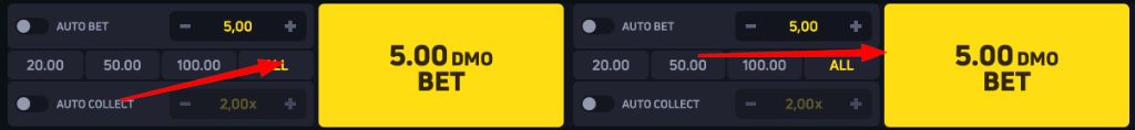 Bet control panel: auto-bet, auto-cashout and the BET button